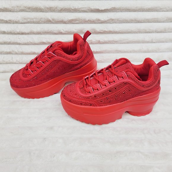 Cush Baby 2 Ruby Red Rhinestone Platform Sneakers - Tennis Shoes - Picture 10 of 14